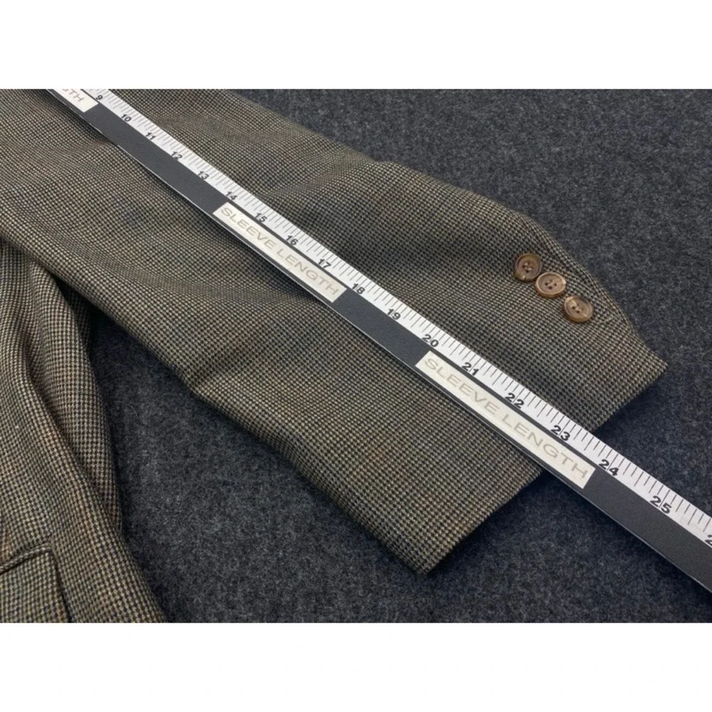 Ralph Lauren Wool Blazer Jacket Mens 56R Olive Brown Micro Check Two Button